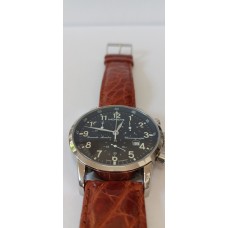 VINTAGE Mondia ανδρικό ρολόι με ασημένιο καντράν και καφέ δερμάτινο λουράκι (VIN55 - 1-542-3)